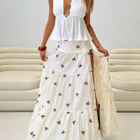Cinnamon Embroidered Maxi Skirt Cream / Navy