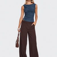 Lustre Wide Leg Pant Brown Pinstripe