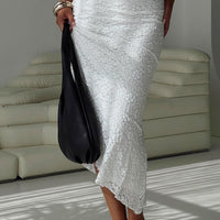 Mathylda Asymmetrical Lace Maxi Skirt White