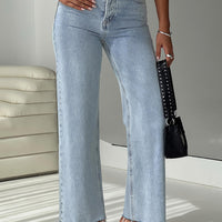 Fawcett High Rise Straight Leg Jeans Light Blue Wash Petite