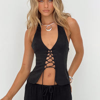 Clouded Linen Blend Vest Top Black