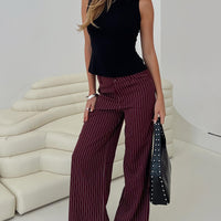 Lorenne Mid Rise Pant Burgundy Pinstripe
