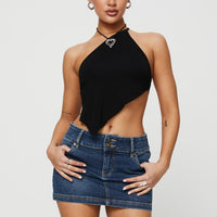 Faya Low Rise Denim Mini Skirt Dark Blue