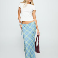 Seafarer Tie Side Maxi Skirt Blue Check