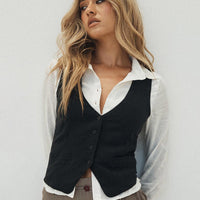Ginger Linen Blend Vest Black