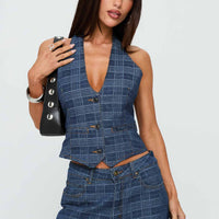 Renewal Halter Top Indigo Plaid