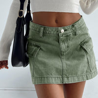 Zakai Cargo Denim Mini Skirt Green