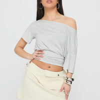 Supersonic Belted Denim Mini Skirt Ivory