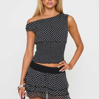 Ready To Party Frill Skort Black Polka