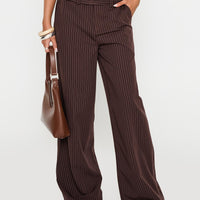 Lustre Wide Leg Pant Brown Pinstripe