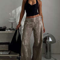 Paltrow Mid Rise Wide Leg Cargo Jeans Washed Brown