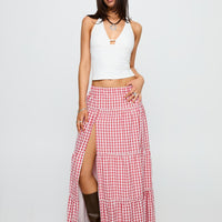 Ilaina Tiered Maxi Skirt Red Check