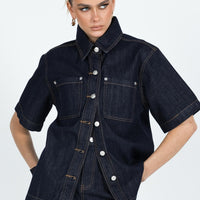 Whitaker Short Sleeve Shacket Dark Denim