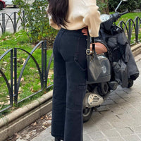 Thomson High Rise Wide Leg Cargo Jeans Black
