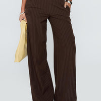 Khane Low Rise Wide Leg Pant Brown Pinstripe