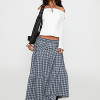 Rockwell Tiered Midi Skirt Navy Check