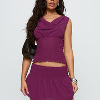 I Belong Shirred Mini Skirt Wine