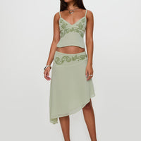 Pappilion Asymmetrical Midi Skirt Sage