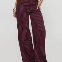 Lorenne Mid Rise Pant Burgundy Pinstripe