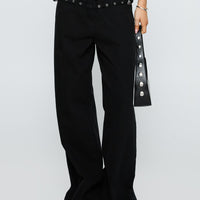 Baccarat Mid Rise Wide Leg Belted Jeans Black