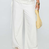 Silver Moon Linen Blend Tie Pants White Curve