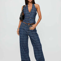 Renewal Halter Top Indigo Plaid