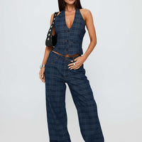 Top Model Low Rise Straight Leg Jeans Indigo Plaid