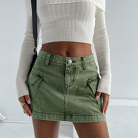 Zakai Cargo Denim Mini Skirt Green