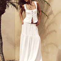 Tearose Linen Blend Maxi Skirt White