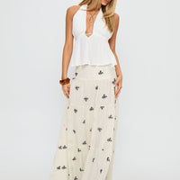 Cinnamon Embroidered Maxi Skirt Cream / Navy