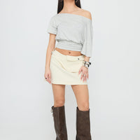 Supersonic Belted Denim Mini Skirt Ivory