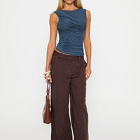Lustre Wide Leg Pant Brown Pinstripe