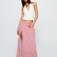 Ilaina Tiered Maxi Skirt Red Check