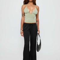 Vanille Tie Waist Satin Pants Black