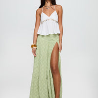 Silver Soul Embroidered Maxi Skirt Sage