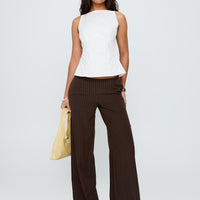 Khane Low Rise Wide Leg Pant Brown Pinstripe