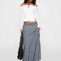 Rockwell Tiered Midi Skirt Navy Check