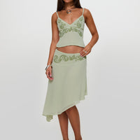 Pappilion Asymmetrical Midi Skirt Sage