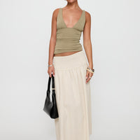Small Towns Shirred Midi Skirt Beige