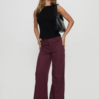 Lorenne Mid Rise Pant Burgundy Pinstripe