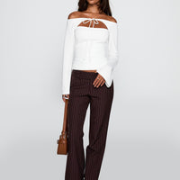 Kinkirk Flared Pants Brown Pinstripe