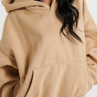 Unisex Roman Cropped Drop Hoodie Stone