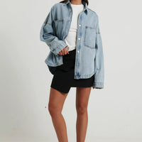 Unisex Drop Shoulder Denim Shirt Ocean