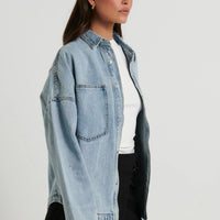 Unisex Drop Shoulder Denim Shirt Ocean