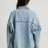 Unisex Drop Shoulder Denim Shirt Ocean