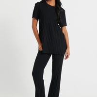 Leighton Ribbed Pant Black