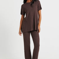 Leighton Ribbed Top Chocolate