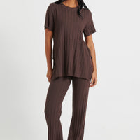 Leighton Ribbed Top Chocolate