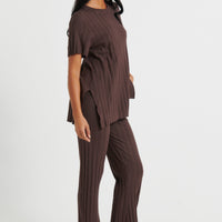 Leighton Ribbed Pant Chocolate