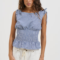 Harrison Gingham Top Blue